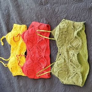 BRALETTES set of 3. Gold. Garnet. Olive green.